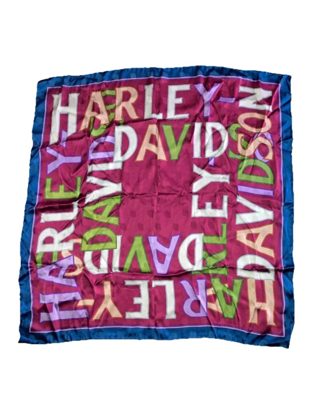 Large 34x34 Harley Davidson Motorcycle 100% Silk Scarf Hand Rolled Edges Square